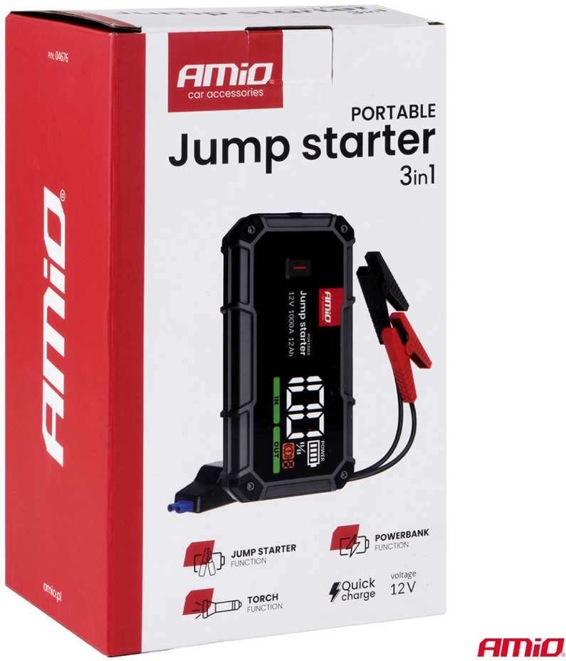 3in1 Automobilinis užvedimo įrenginys/LED/Powerbank 12V 12Ah 1000A PRO AMIO-04676