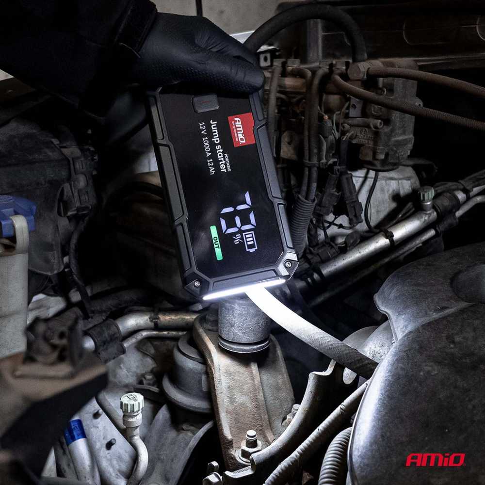 3in1 Automobilinis užvedimo įrenginys/LED/Powerbank 12V 12Ah 1000A PRO AMIO-04676