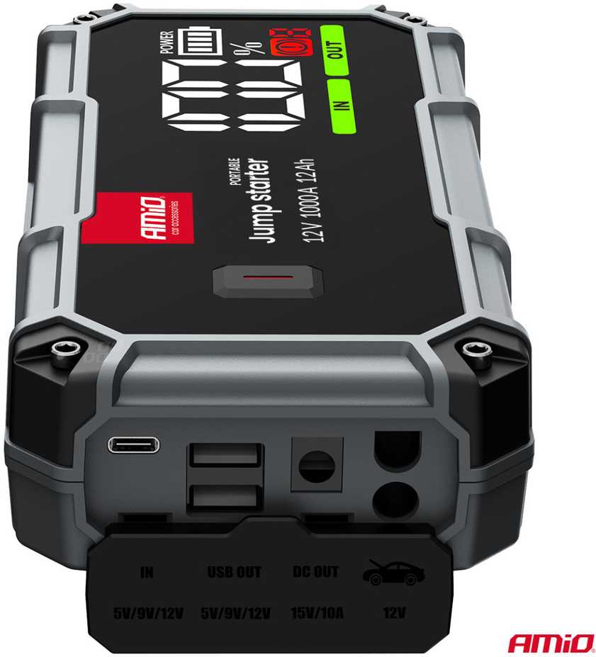 3in1 Automobilinis užvedimo įrenginys/LED/Powerbank 12V 12Ah 1000A PRO AMIO-04676