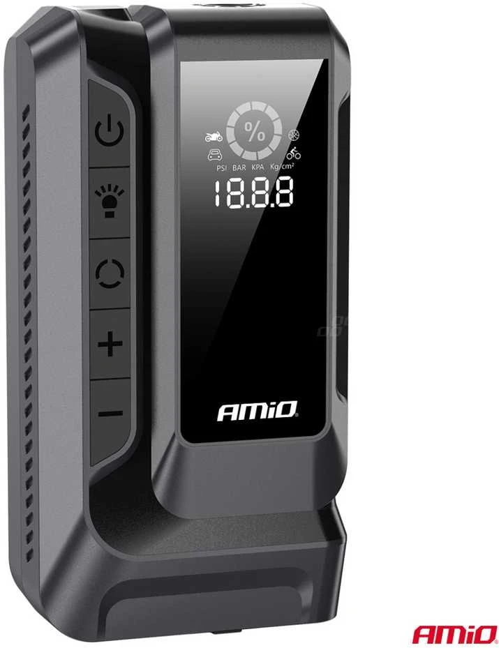 4in1 automobilinis užvedimo įrenginys (booster) su kompresoriumi, LED žibintuvėliu ir Powerbank 12V 12Ah 1600A AMIO-04677