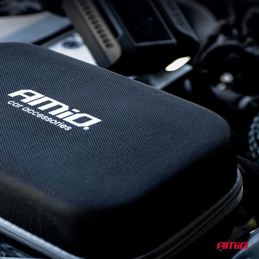 4in1 automobilinis užvedimo įrenginys (booster) su kompresoriumi, LED žibintuvėliu ir Powerbank 12V 12Ah 1600A AMIO-04677