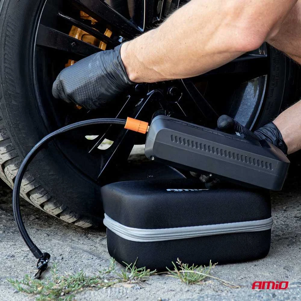 4in1 automobilinis užvedimo įrenginys (booster) su kompresoriumi, LED žibintuvėliu ir Powerbank 12V 12Ah 1600A AMIO-04677