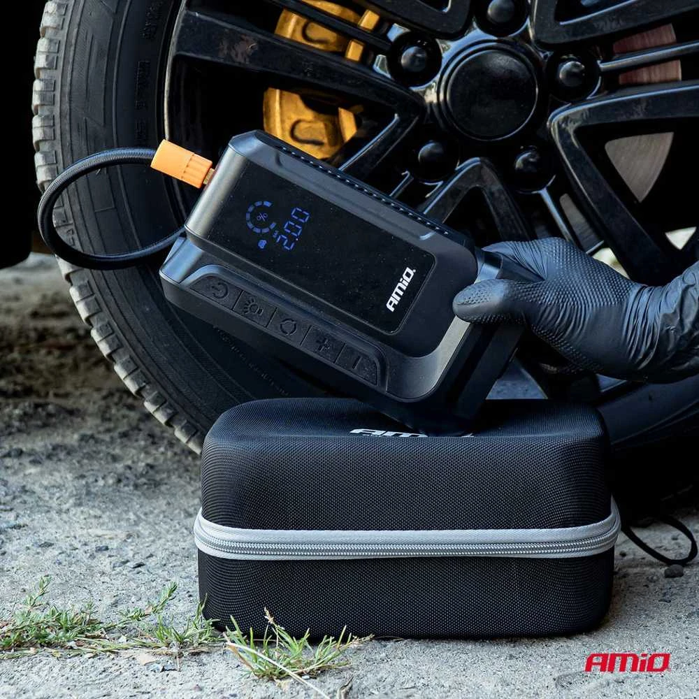 4in1 automobilinis užvedimo įrenginys (booster) su kompresoriumi, LED žibintuvėliu ir Powerbank 12V 12Ah 1600A AMIO-04677