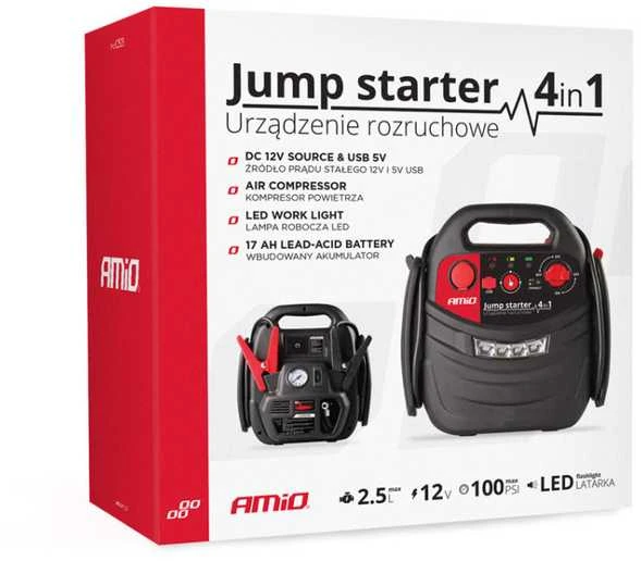 4in1 Automobilinis užvedimo įrenginys/LED/kompresorius/Powerbank 12V 17Ah 900A JS01 AMIO-02523