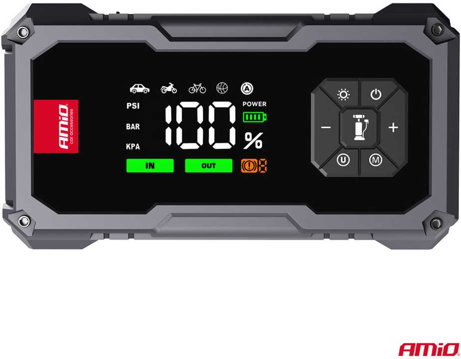 4in1 Automobilinis užvedimo įrenginys/LED/kompresorius/Powerbank 12V 7,2Ah 600A PRO AMIO-04674