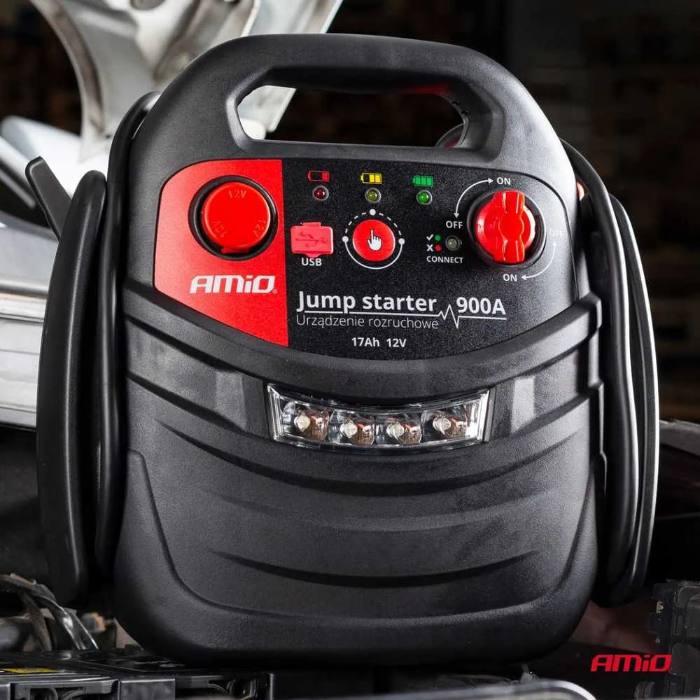 4in1 Automobilinis užvedimo įrenginys/LED/kompresorius/Powerbank 12V 17Ah 900A JS01 AMIO-02523