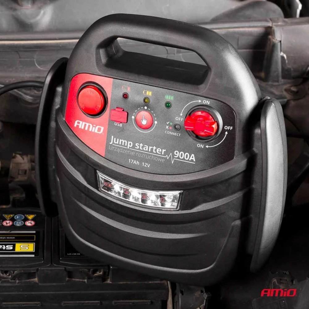 4in1 Automobilinis užvedimo įrenginys/LED/kompresorius/Powerbank 12V 17Ah 900A JS01 AMIO-02523
