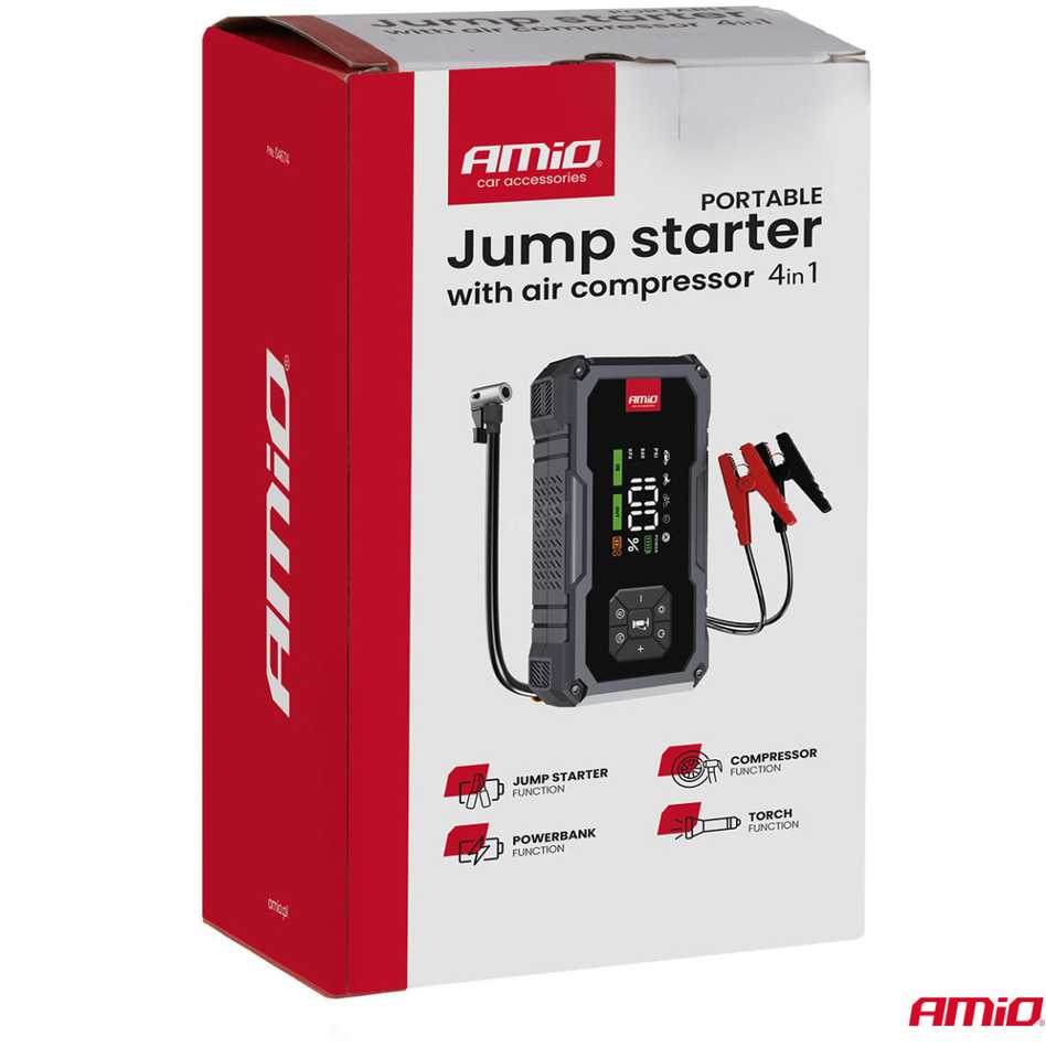 4in1 Automobilinis užvedimo įrenginys/LED/kompresorius/Powerbank 12V 7,2Ah 600A PRO AMIO-04674
