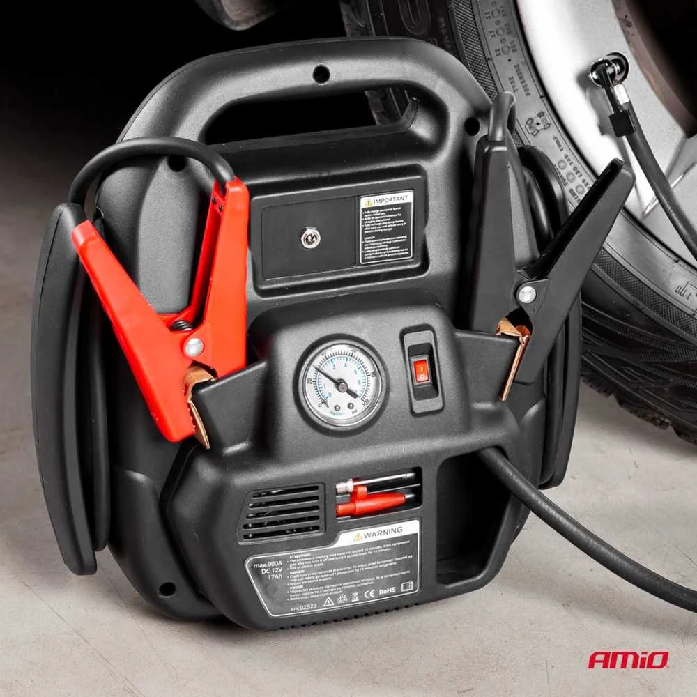 4in1 Automobilinis užvedimo įrenginys/LED/kompresorius/Powerbank 12V 17Ah 900A JS01 AMIO-02523