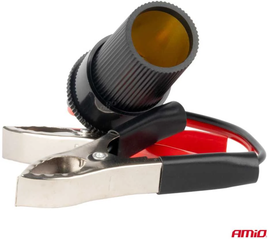 Adapteris į žiebtuvėlio lizdą 12V/24V, krokodilo tipo, 15 cm AMIO-03803