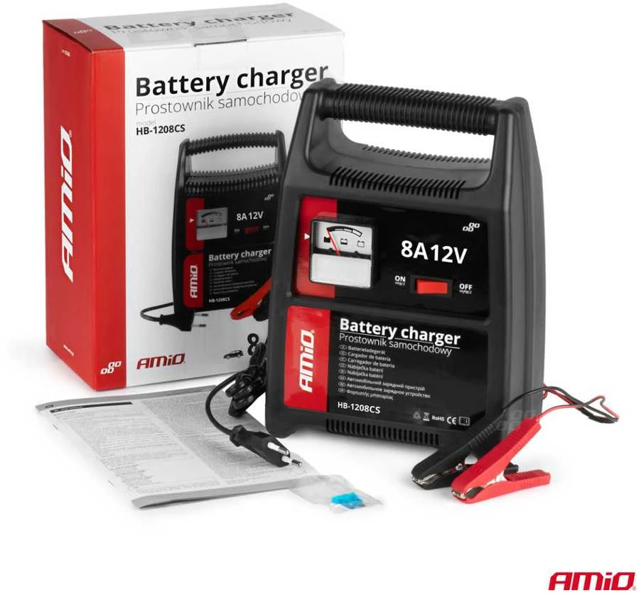 Automobilinis akumuliatoriaus įkroviklis Amio 12V, 8A, 120W