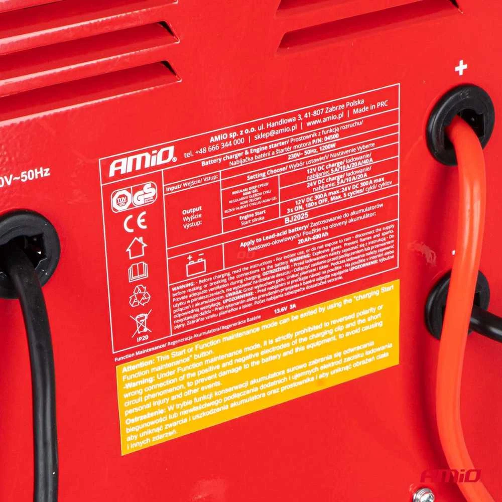 Akumuliatoriaus įkroviklis su užvedimo funkcija 12/24V MAX 40A, startas 300A, AMIO-04500