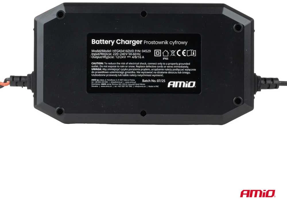 Akumuliatoriaus įkroviklis su užvedimo funkcija AGM/GEL/STD/LiFePo4 MAX 16A 12/24V PRO AMIO-04529