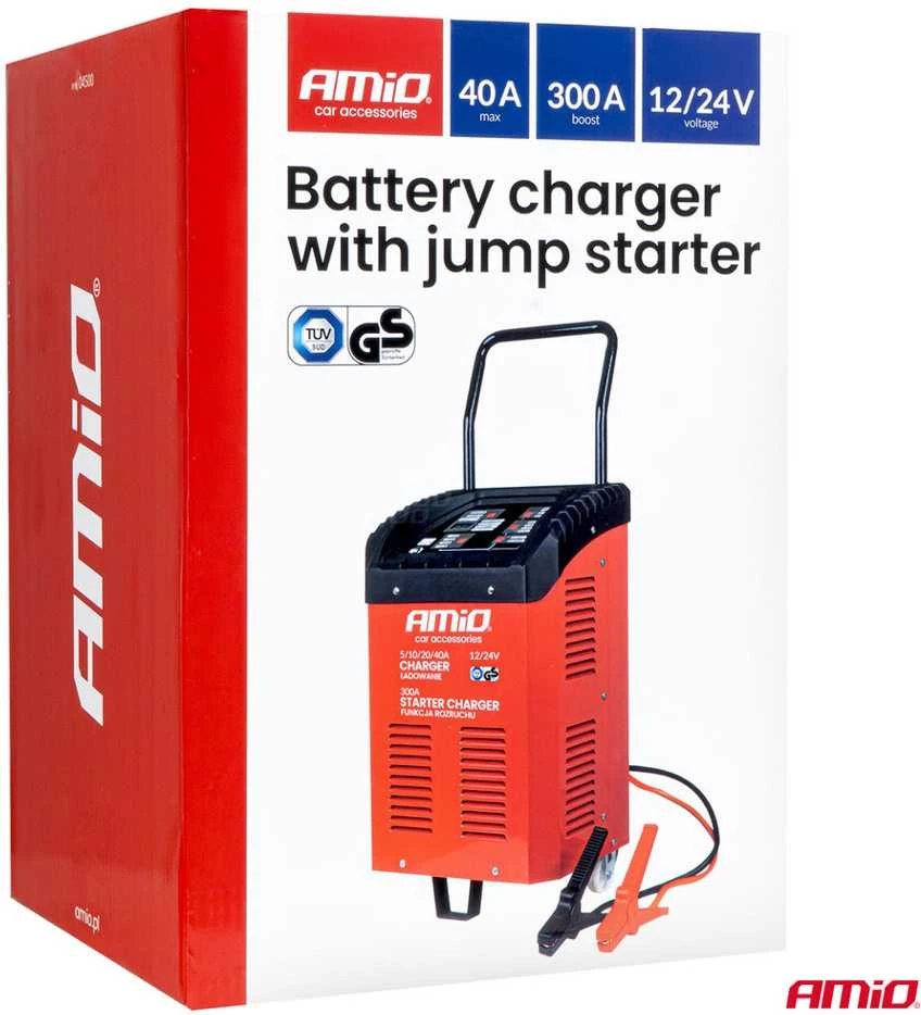 Akumuliatoriaus įkroviklis su užvedimo funkcija 12/24V MAX 40A, startas 300A, AMIO-04500