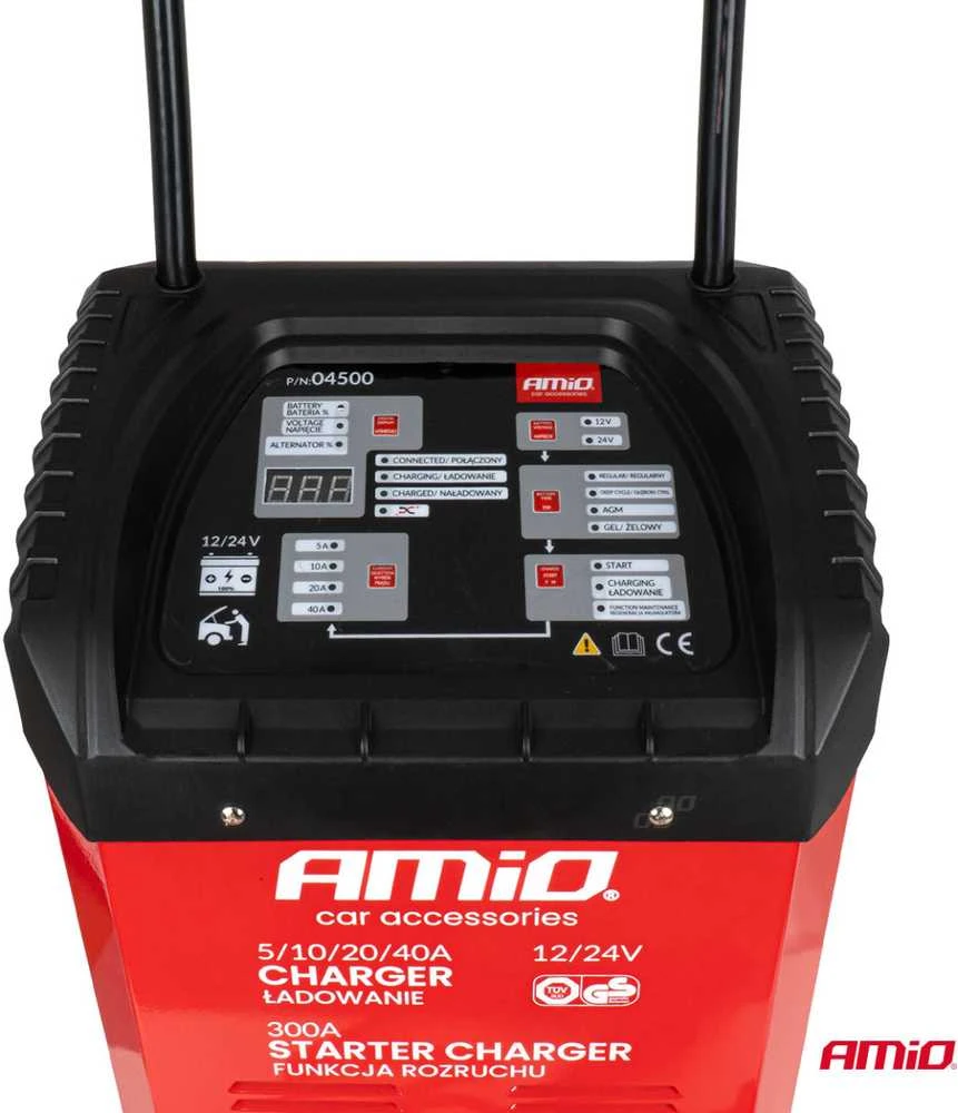 Akumuliatoriaus įkroviklis su užvedimo funkcija 12/24V MAX 40A, startas 300A, AMIO-04500