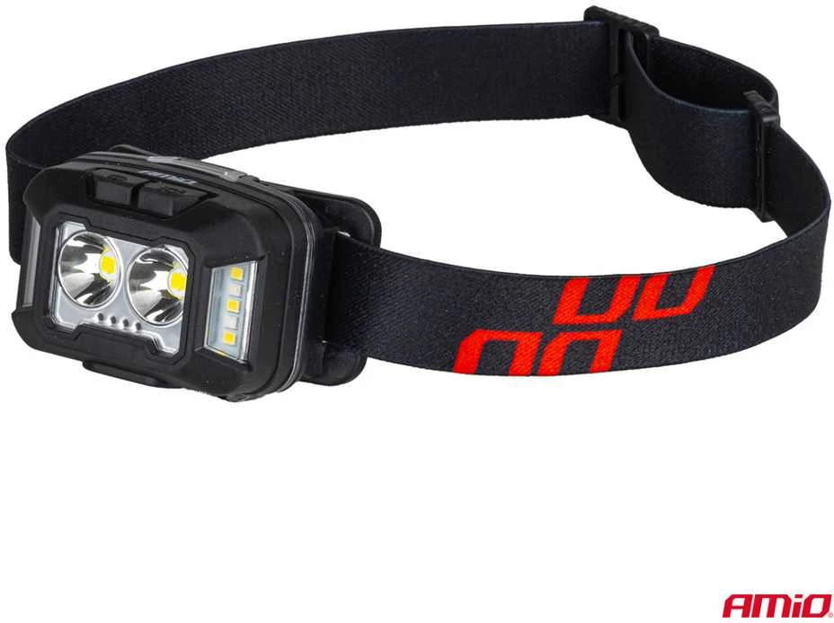 Akumuliatorinis LED galvos žibintas 2×XPG + 10 SMD, 1800 mAh, SUPER BRIGHT (BATT) AMIO-04668