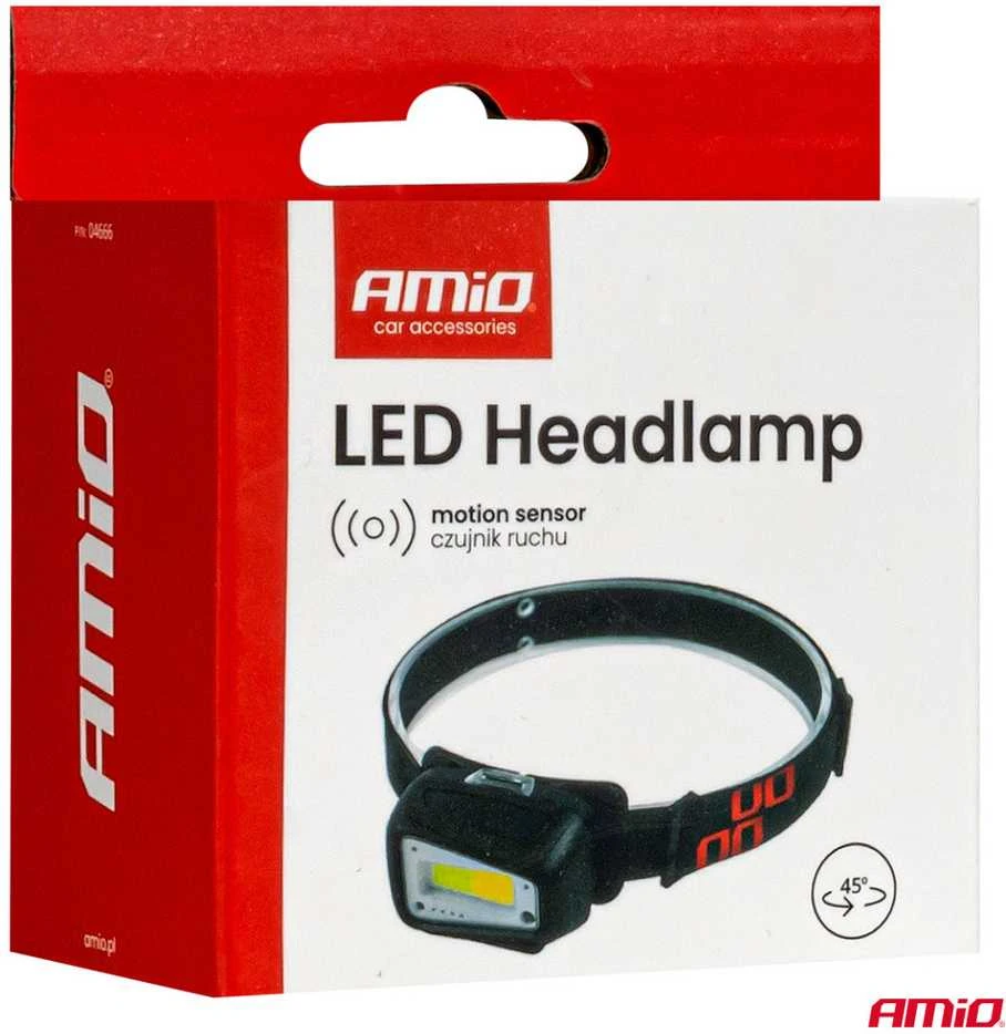 Akumuliatorinis LED galvos žibintas COB su judesio jutikliu, 1800 mAh AMIO-04666