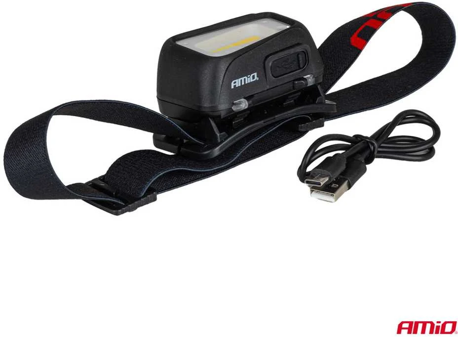 Akumuliatorinis LED galvos žibintas COB su judesio jutikliu, 1800 mAh AMIO-04666