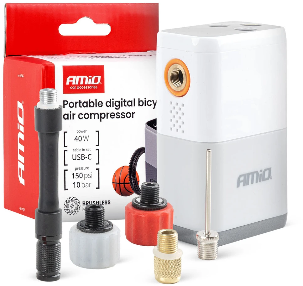 Mini belaidis dviračio kompresorius bešepetėlinis su LED ekranu, 40 W, USB-C, amio-04946