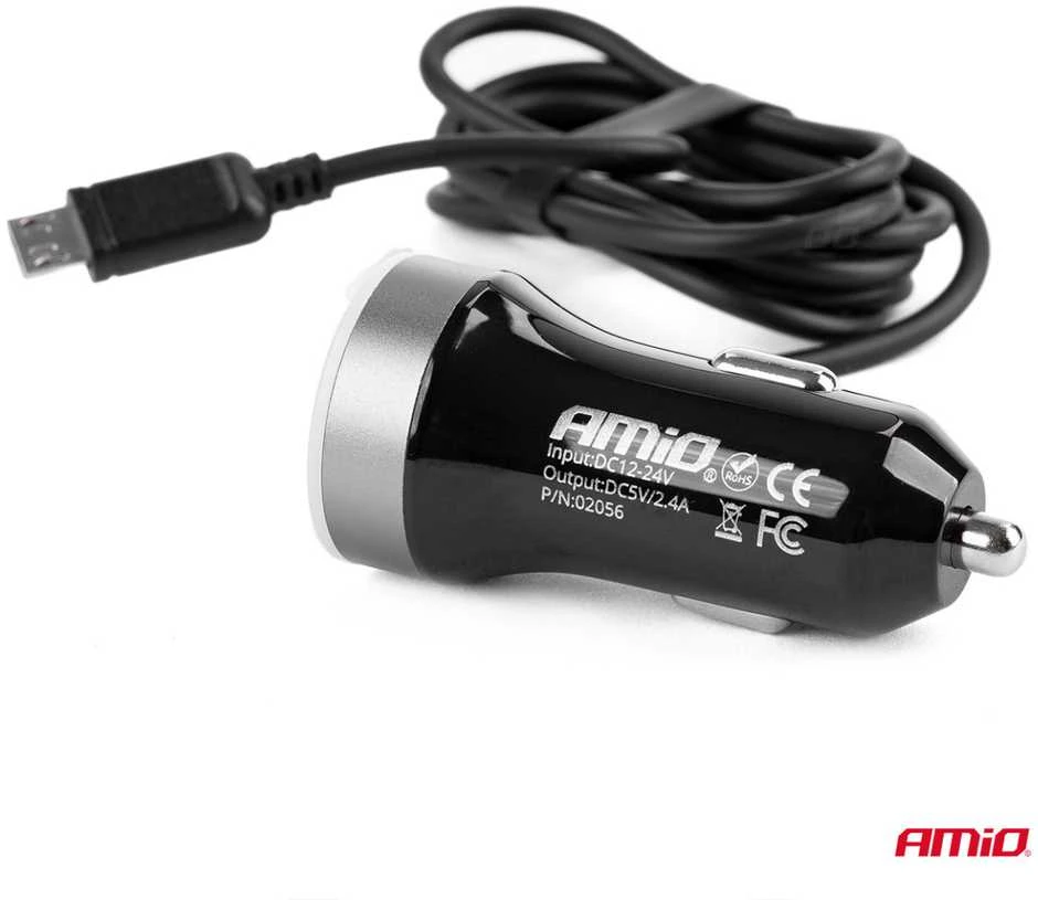Amio Automobilinis įkroviklis PCH PRO-01 microUSB+2xUSB 2.4A 12/24V
