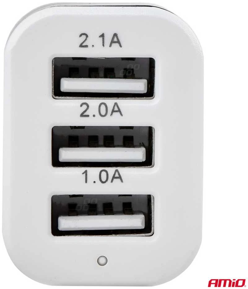 Amio Automobilinis telefono įkroviklis 3xUSB baltas PCH-03