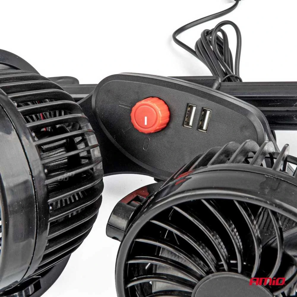 Amio Automobilio ventiliatorius prie galvos atramos su USB įkrovikliu 2x4" 12V