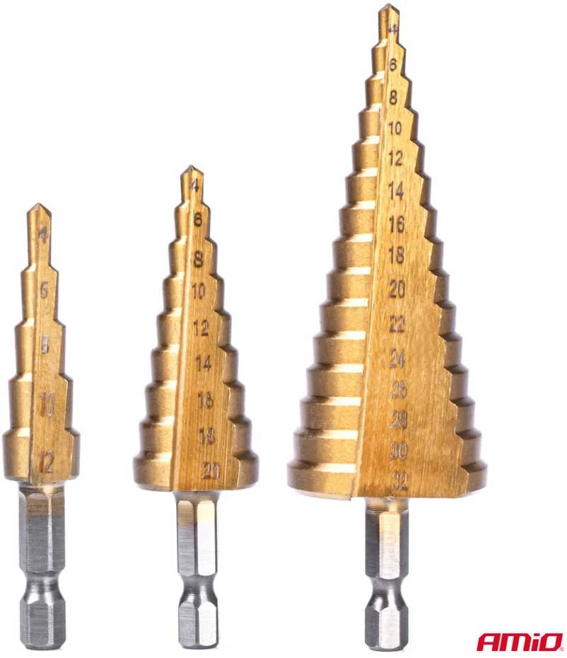 Grąžtas Amio Laiptiniai grąžtai metalui 4–32 mm, 3 vnt.