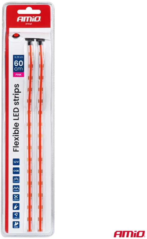 Amio Lanksčios COB LED juostos 2x30 cm 12V, rožinė