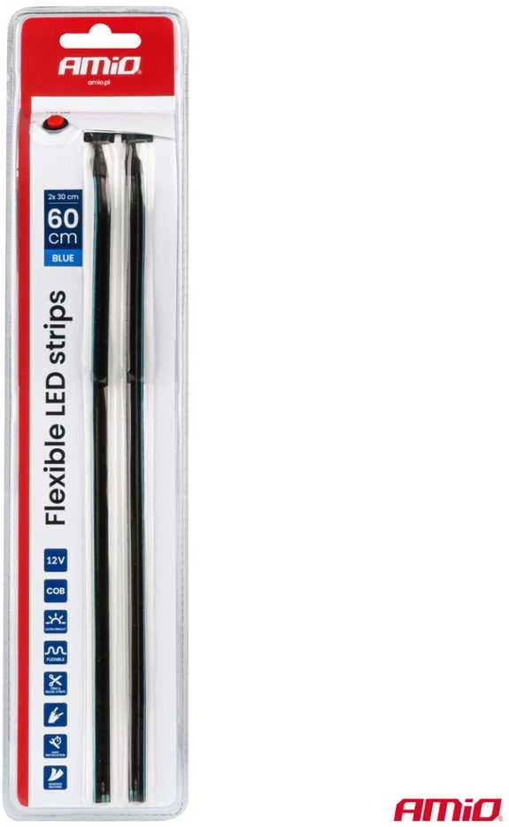 Amio Lanksčios šoninės COB LED juostos 2x30 cm 12V, mėlyna