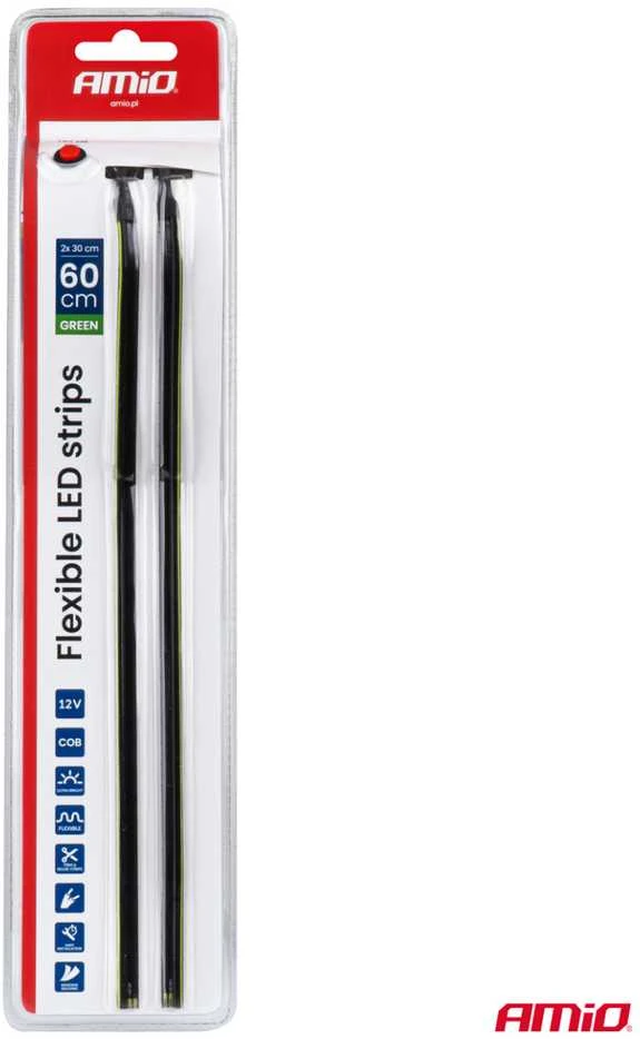 Amio Lanksčios šoninės COB LED juostos 2x30 cm 12V, žalia