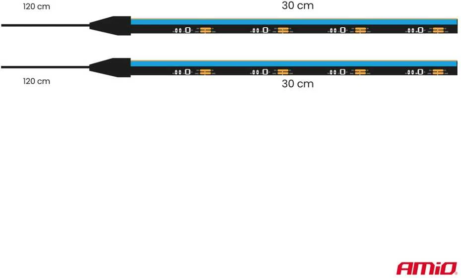 Amio Lanksčios šoninės COB LED juostos 2x30 cm 12V, mėlyna