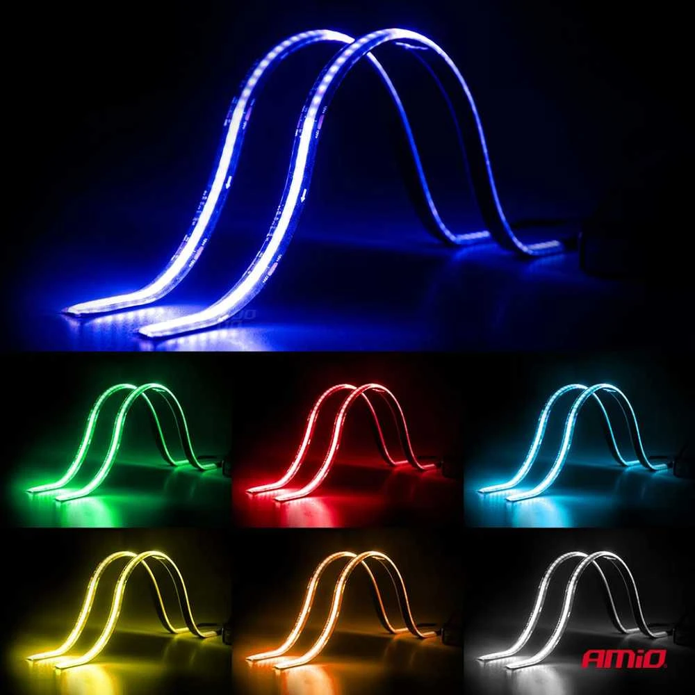 Amio Lanksčios šoninės LED COB juostos 2x30 cm 12V, RGB įvairių spalvų, su pultu