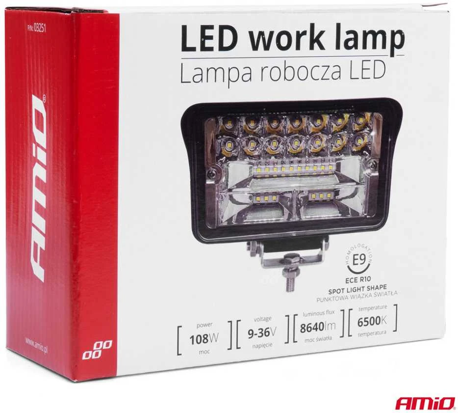 Amio LED Darbinė lempa, 108 W, 9–36 V, AWL40