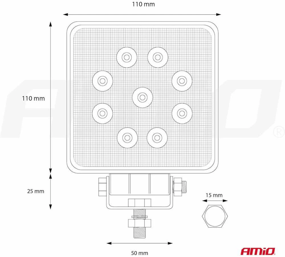 Amio Darbinis šviestuvas 6 LED, 106*106*32mm, 9-60V, 27W