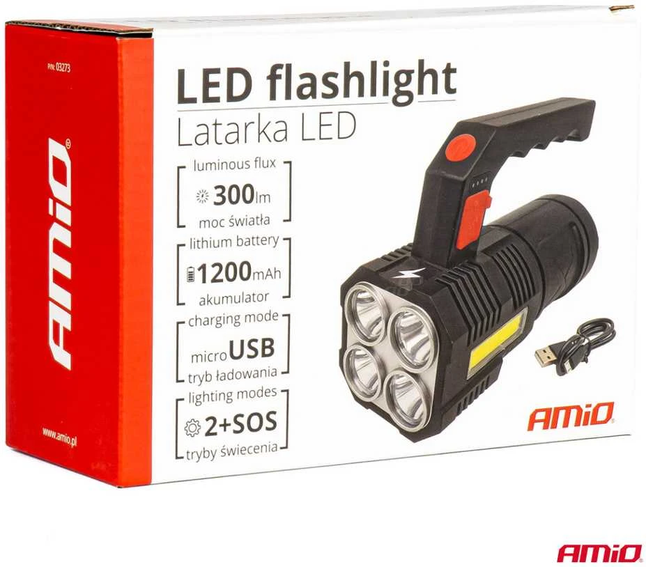 Amio LED darbo žibintas 4LED + COB 1200mAh