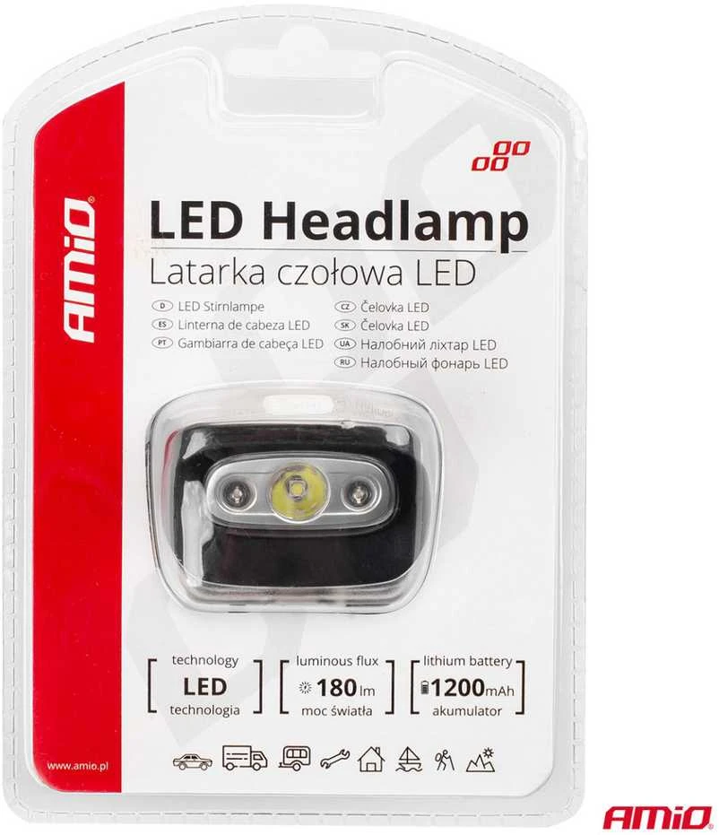 Amio LED Galvos žibintuvėlis, 3W 1200mA pakraunamas, 180 Flux IPX4