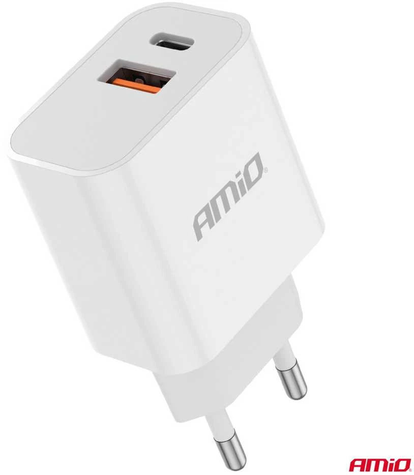 Amio Sieninis įkroviklis PCH PRO-09 USB+USB-C 20W Quick Charge 230V