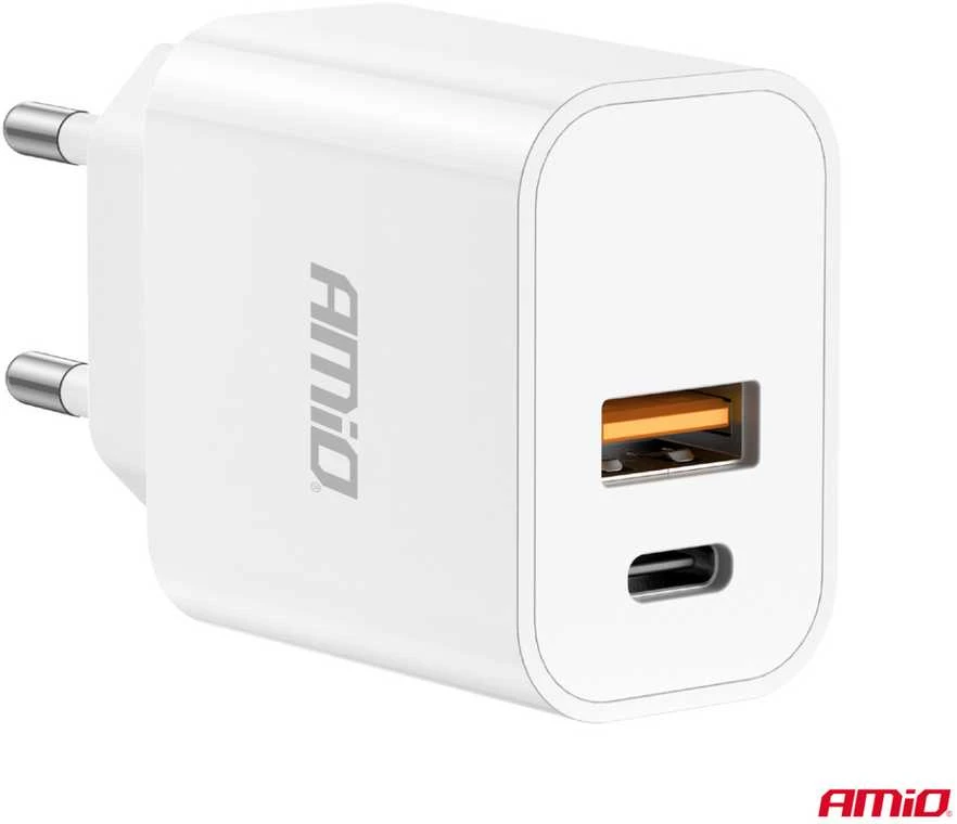 Amio Sieninis įkroviklis PCH PRO-09 USB+USB-C 20W Quick Charge 230V