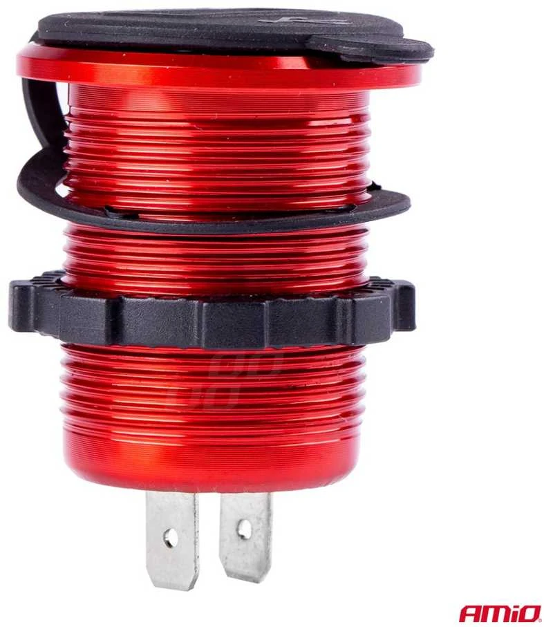 Amio Vandeniui atsparus telefono įkroviklis su skaitmeniniu voltmetru 2xUSB 12/24V MOD-11