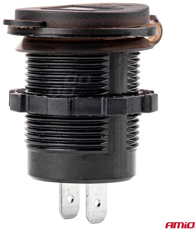 Amio Vandeniui atsparus telefono įkroviklis su skaitmeniniu voltmetru 2xUSB 12/24V MOD-06