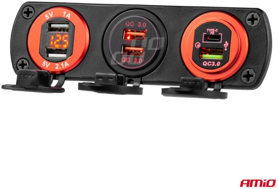 Amio Vandeniui atsparus telefono įkroviklis 2xUSB 12/24V MOD-04