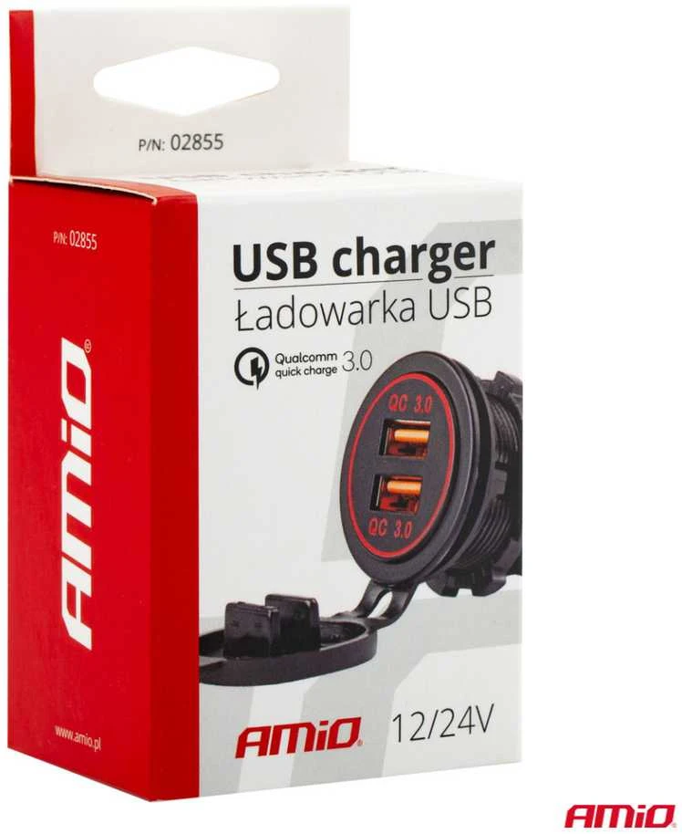 Amio Vandeniui atsparus telefono įkroviklis 2xUSB 12/24V MOD-05