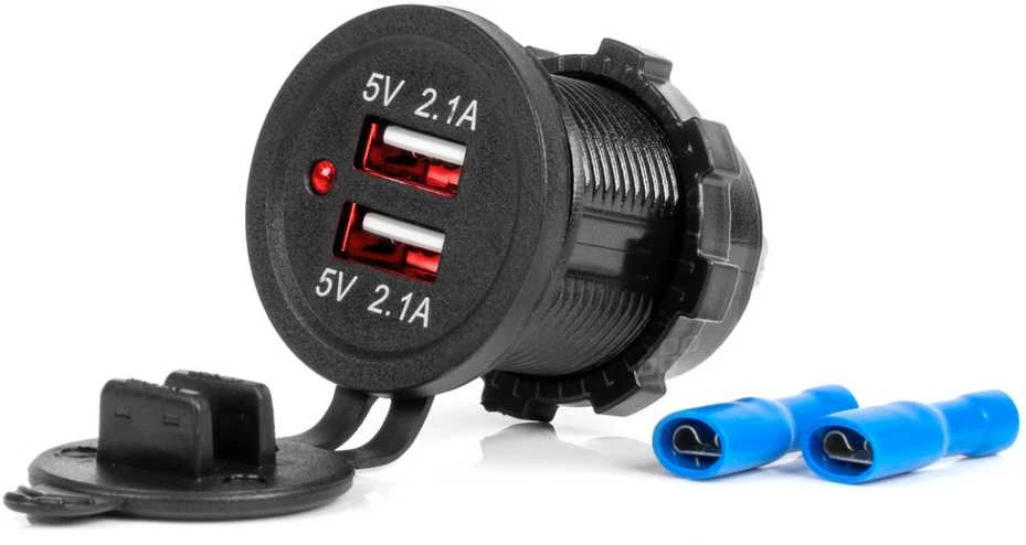 Amio Vandeniui atsparus telefono įkroviklis 2xUSB 12/24V MOD-04