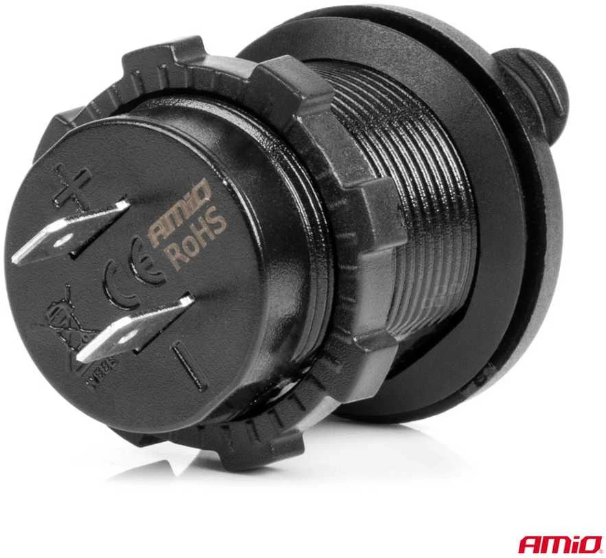 Amio Vandeniui atsparus telefono įkroviklis 2xUSB 12/24V MOD-03
