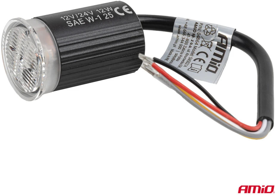 Apvali oranžinė LED įspėjamoji lempa R65 12V / 24V 12W AMIO-04864