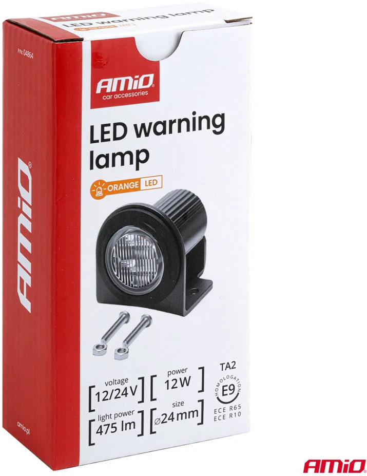 Apvali oranžinė LED įspėjamoji lempa R65 12V / 24V 12W AMIO-04864