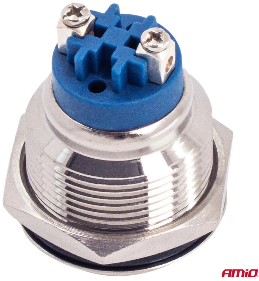 Apvalus plieno plokščias jungiklis įjungimui/išjungimui 19 mm 5a 12/230v amio-04474