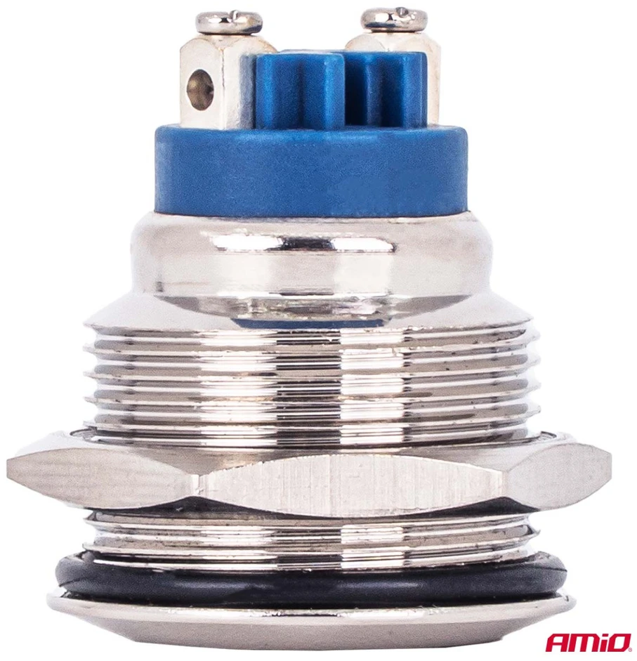 Apvalus plieno plokščias jungiklis įjungimui/išjungimui 19 mm 5a 12/230v amio-04474