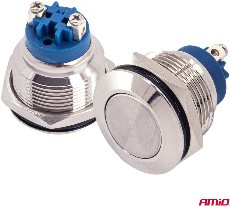 Apvalus plieno plokščias jungiklis įjungimui/išjungimui 19 mm 5a 12/230v amio-04474