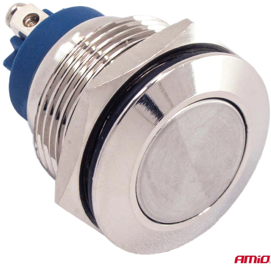 Apvalus plieno plokščias jungiklis įjungimui/išjungimui 19 mm 5a 12/230v amio-04474